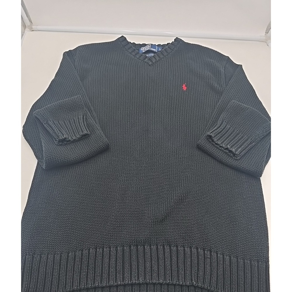 Polo Ralph Lauren Large 90's Preppy 100 % Cotton V-Neck Chunky Sweater - Picture 6 of 12